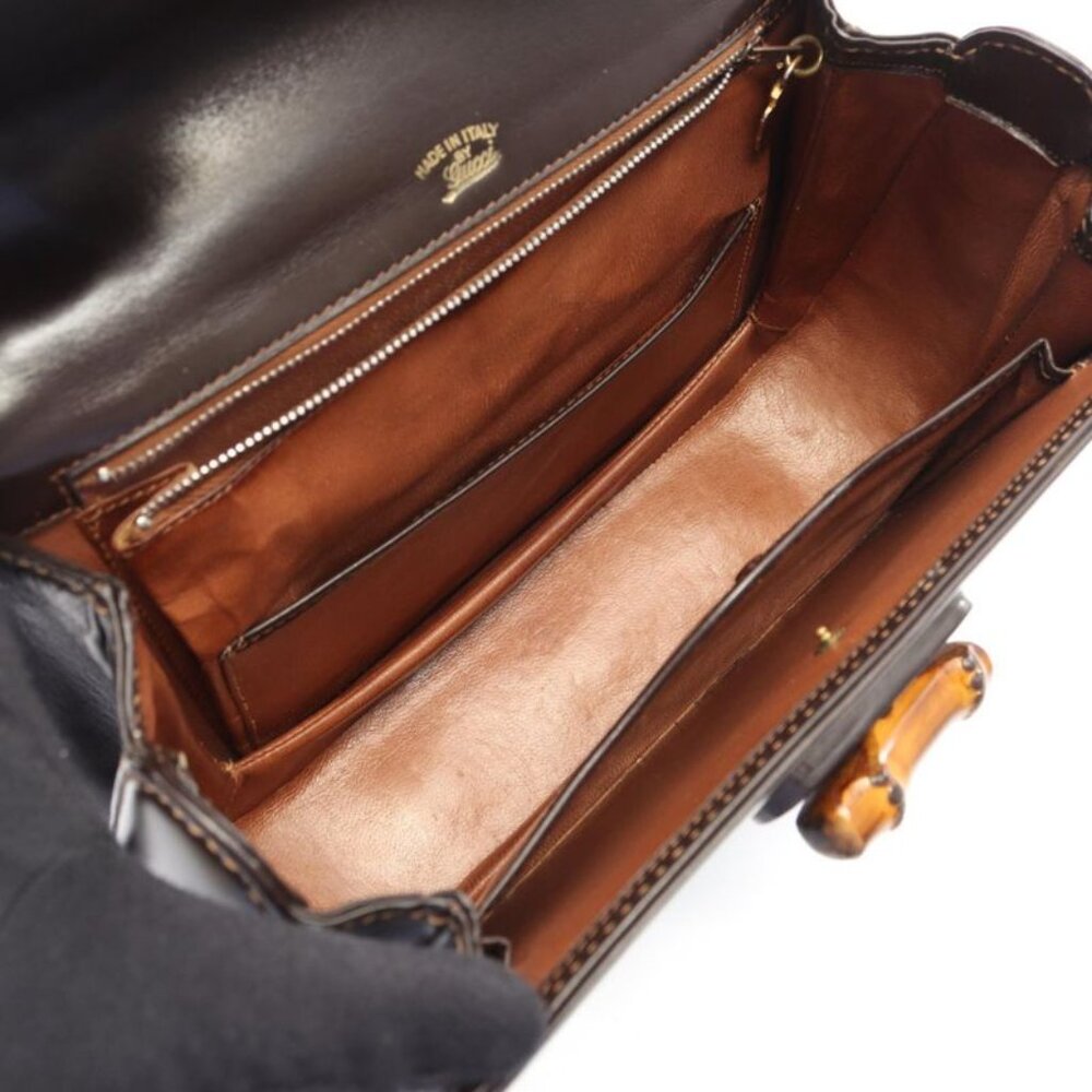 ★SOLD★ Gucci Handbag Vintage Bamboo Dark Brown Leather - Picture 3 of 13